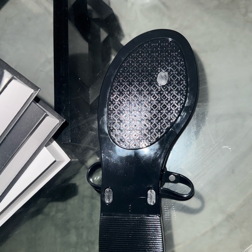Tory Burch Black Sandals with Gold Logo - Picture 2 of 3